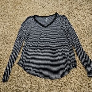 Black and White Striped V-Neck Top